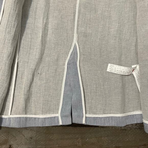 Zara Linen Duster Trench Coat Jacket Button Front Pockets Blue White Women’s S - Picture 13 of 16